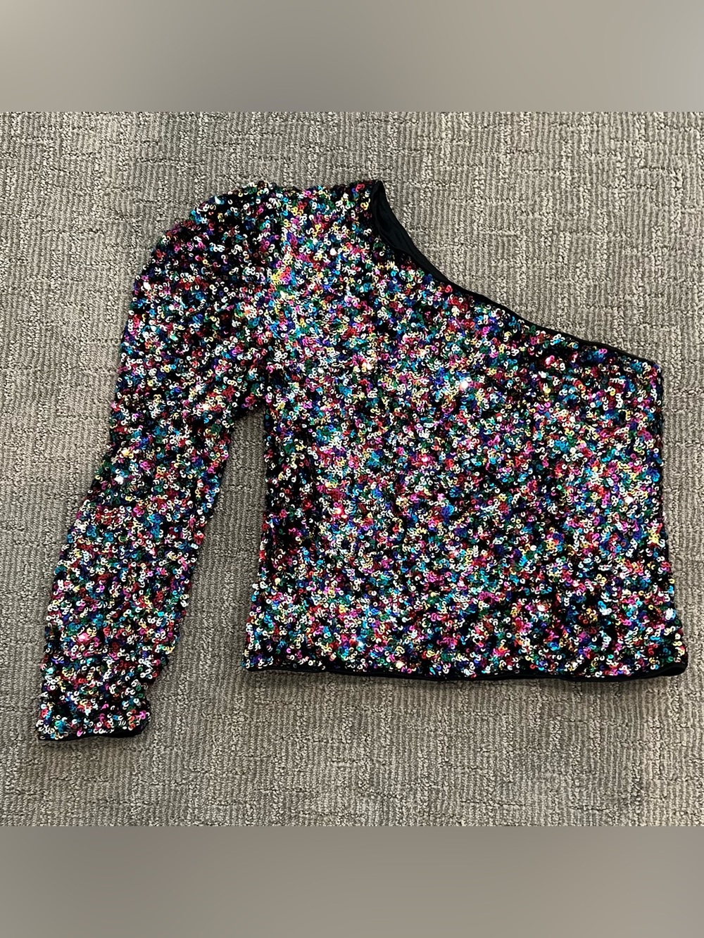 She + Sky One-Shoulder Multicolor Sequin Top